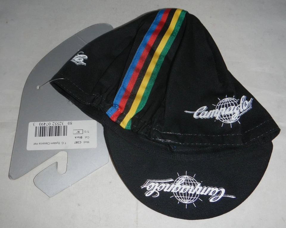 NUEVO Gorra Campagnolo Ciclismo Bicicleta Carreras Negra con Rayas Arco Iris Foto 3 de 4