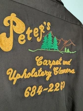 Vintage 60s 70s Chain Stitch Button Up Long Sleeve Shirt Upholstery Cleaners  XL