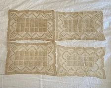 Four Filet Lace Doilies Placemats Tea Stained 10 X 16 
