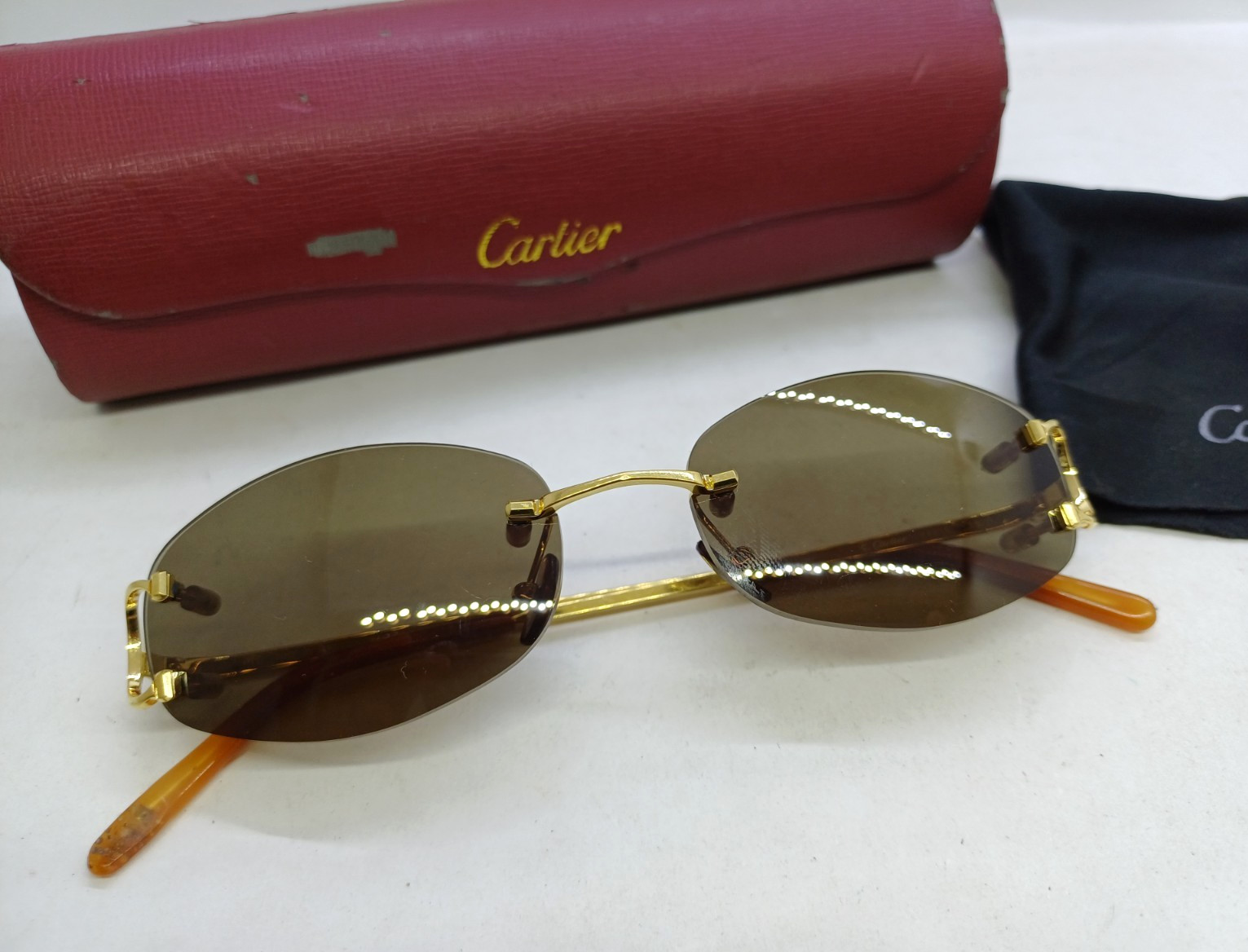 VINTAG LUXURY CARTIER CT00920 C DECOR RIMLESS EYE-SUNGLASSES GOLD P. OVAL FRANCE