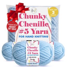 Polyester Soft Velvet Chenille Yarn 3 Pack Light Blue Chunky Bulky Jumbo