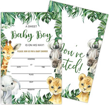 Baby Shower Invitations for Boy, Jungle Animals Fill in Invites Cards Wih Envelo