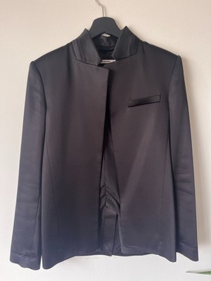 Alexander Wang Black Satin Blazer Size 6 Mandarin Collar Tailored Jacket Minimal