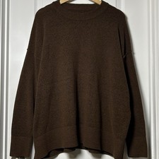 Aerie Choc Brown Crew Neck Knit Oversized Pullover Sweater Dark Academia Style