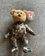Ty Beanie Babies Camouflage Bear American Flag Patch 10th Anniversary 2003