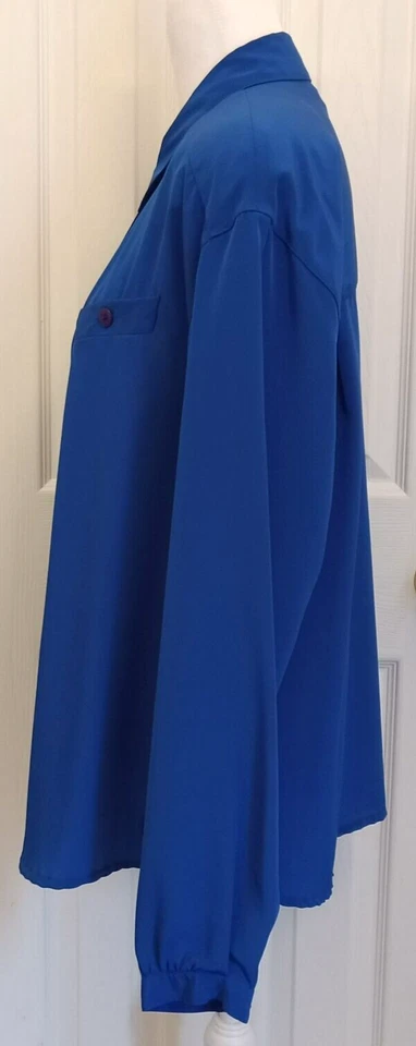 Blusa Liz Claiborne Feminina 14 Azul Carreira Gola Botão Ombreiras Retrô - Imagem 2 de 4