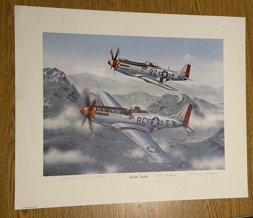 BUD ANDERSON CHUCK YEAGER SIGNED 154 / 2000 Litho Art Aircraft Airplane P-51