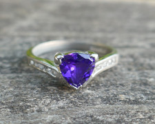 Vintage Sterling Silver Purple  Clear Cubic Zirconia Ring - Size 6.75