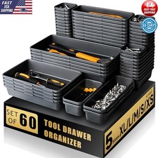 60pcs Tool Box Organizer Trays Interlocking Storage Bins Garage & Office Plastic