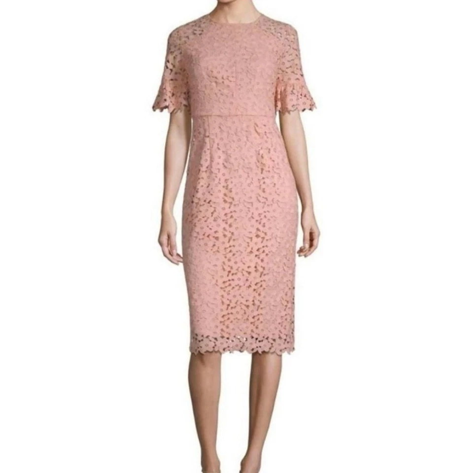 Shoshanna Women’s Alberti Lace Sheath Dress Size 8 Pink Flutter Sleeve - Image 2 of 4