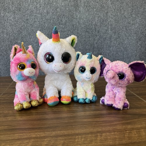 Ty Beanie Boo Lot Unicorn & Elephant Pixy Fantasia Blitz Eva Plush 6-9”