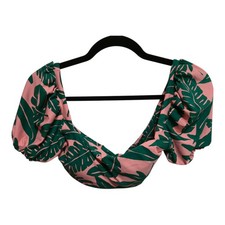 Volcom Leaf Ur Life Bikini Top Green Coral Leaf Print Short Sleeves Small NEW