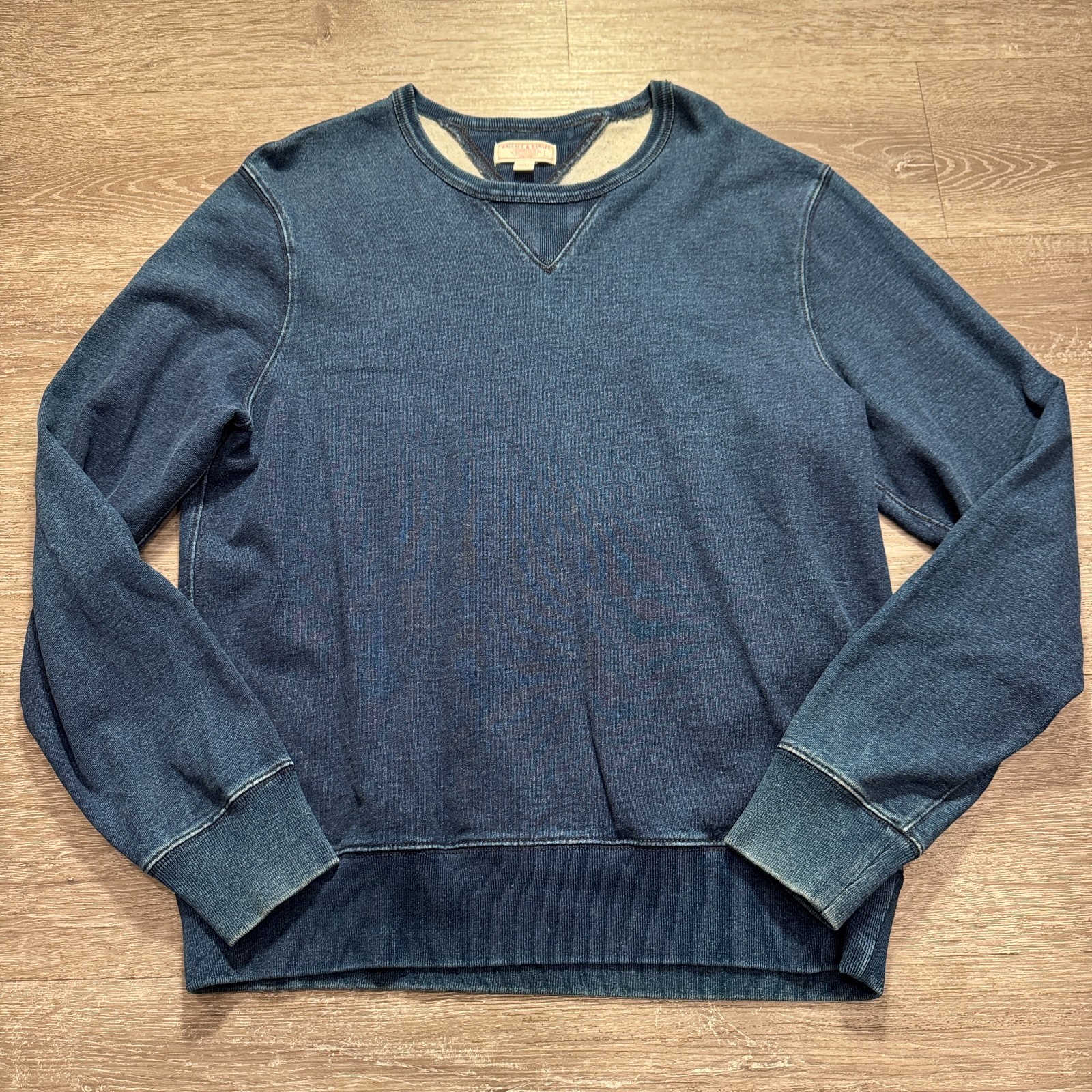 Wallace & Barnes Sweatshirt Mens Large Blue Indigo Dyed Terry Crewneck Pullover