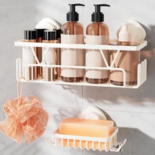 2 Pack Stainless Steel Suction Cup Shower Caddy with Hooks and Soap Holder