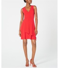 19 Cooper Womens Sleeveless Fit & Flare Dress, Red, X-Small