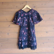 Anthropologie Foxiedoxie Biella Dress Mini NWT XS Black Floral Pleated Lace Boho