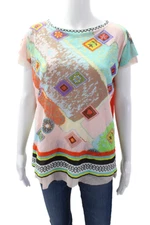Fuzzi Womens Boat Neck Sleeveless Geometric Print Blouse Multicolor Size S