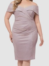 XSCAPE Women's Pink Metallic MIDI Cocktail Party Dress Sheath Plus Size 18W