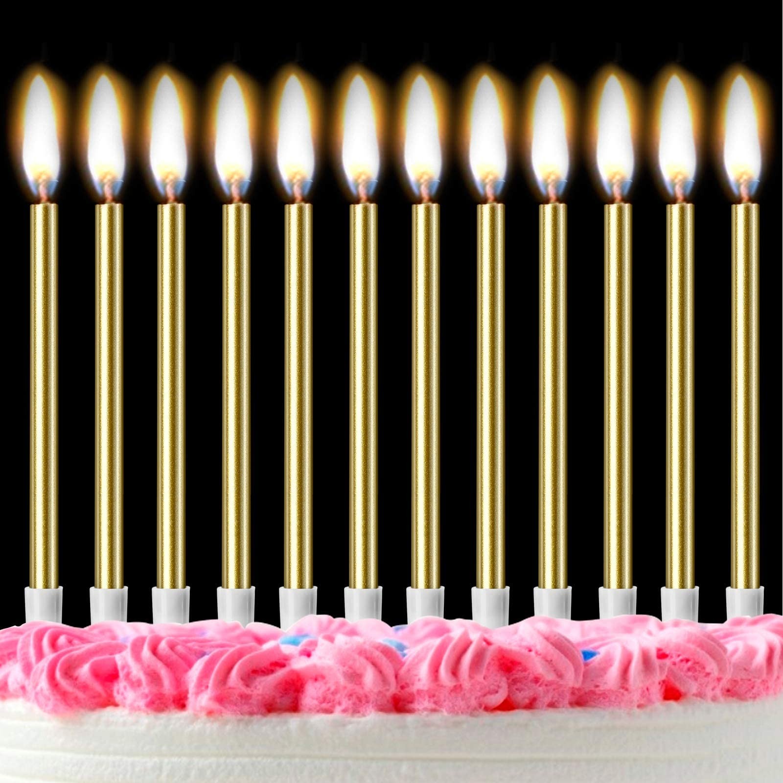 Gold Birthday Candles for Cakes 12 Pieces Metallic Glitter Cake Candles Tall