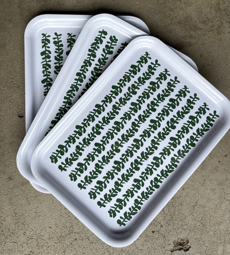 Ikea Melamine Small Serving Trays Green Botanical Spring Leaves 8x 11" SET OF 3