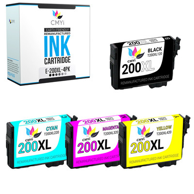4PK T200XL Black Color Ink Cartridges for Epson 200XL 200 XL fits Workforce WF