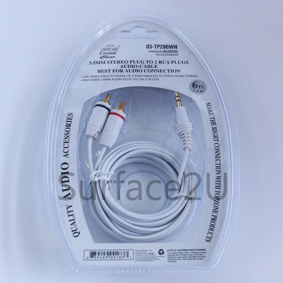 3.5mm Stereo Plug to 2 RCA Male Premium Audio AUX Y Cable 4 MP3 Media Player 6' - Image 2 of 2