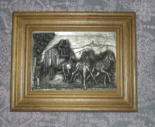Zinnbild Relief Kutsche Postkutsche Holzrahmen 40x30 cm 1,9 kg
