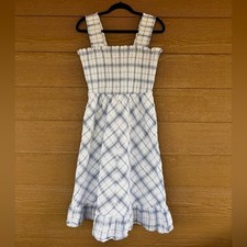 Eliza J 100% Cotton Blue and White Plaid Smocked Strap Dress -Sz 14