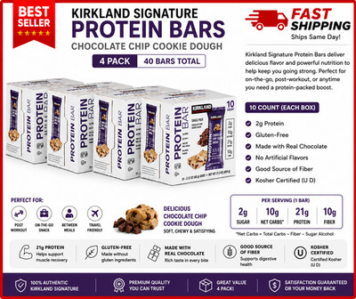 Kirkland Signature Protein Bars Chocolate Chip Cookie Dough, 40-count
