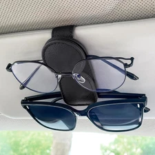 KIWEN Sunglasses Holder for Car Visor, Magnetic Leather Sunglass Eyeglass Hanger