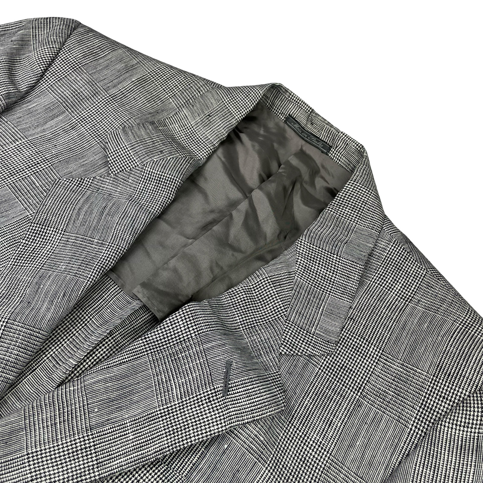 Corneliani Men's 100% Linen Unlined Blazer Black/White Houndstooth • Italy • 42R