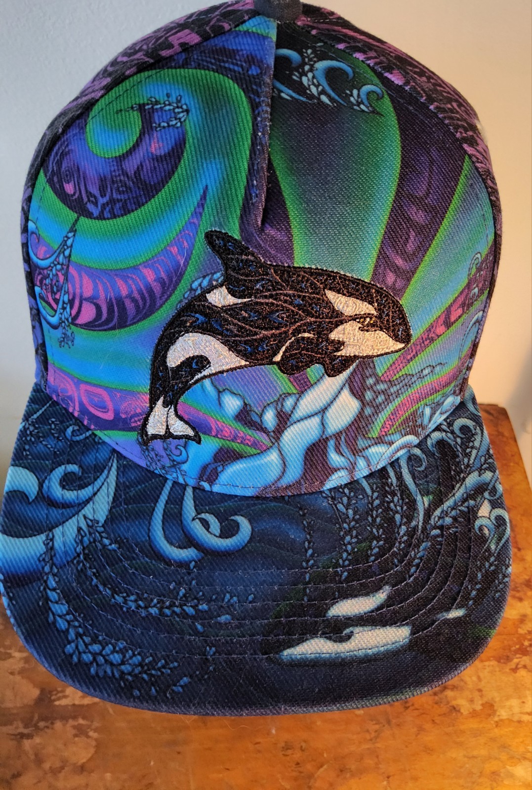 Embroidered Orca Embroidered Fitted Snapback Hat Sz 7 3/4