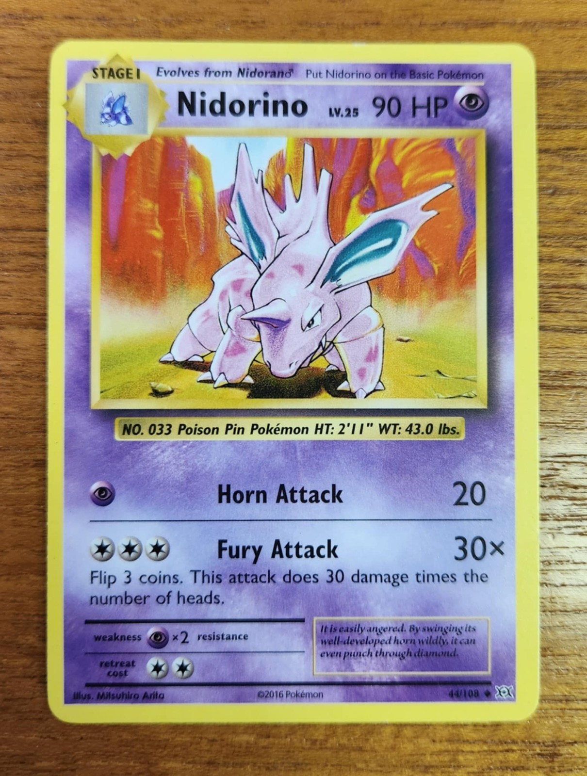 Uncommon Nidorino Pokemon Card, Evolutions Set 44/108