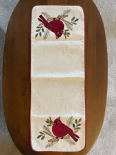 Christmas/Holiday Cardinal and Holly Table Runner 36 X 13” EUC