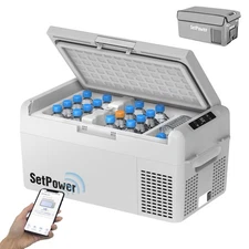 Car Refrigerator 50 Hours Backup Cooling 27QT With Cover for Car Camping Grey