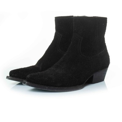 Saint Laurent Lukas Stiefeletten Aus Wollwildleder Weiblich Schwarz 36
