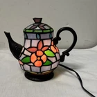 Vintage Cheyenne Tiffany Style Teapot Lamp Stained Glass Table/Accent Lamp-7.5”h
