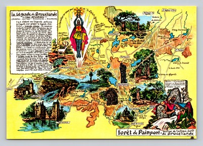Forêt de Paimpont Illustrated Map with Legend of Brocéliande Forest, France Post