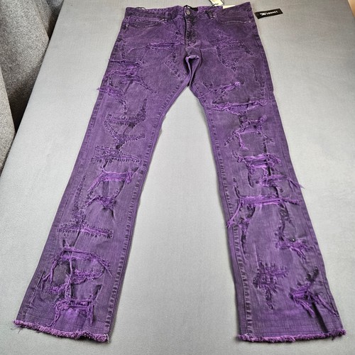 Jordan Craig Martin Stacked Distressed Jeans Purple Mens 42 JTF1178 NWT