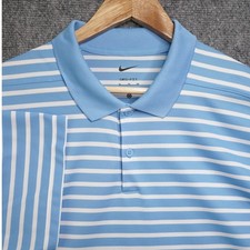 Nike Dri-FIT Mens XL Polo Shirt Light Blue White Striped Golf Short Sleeve