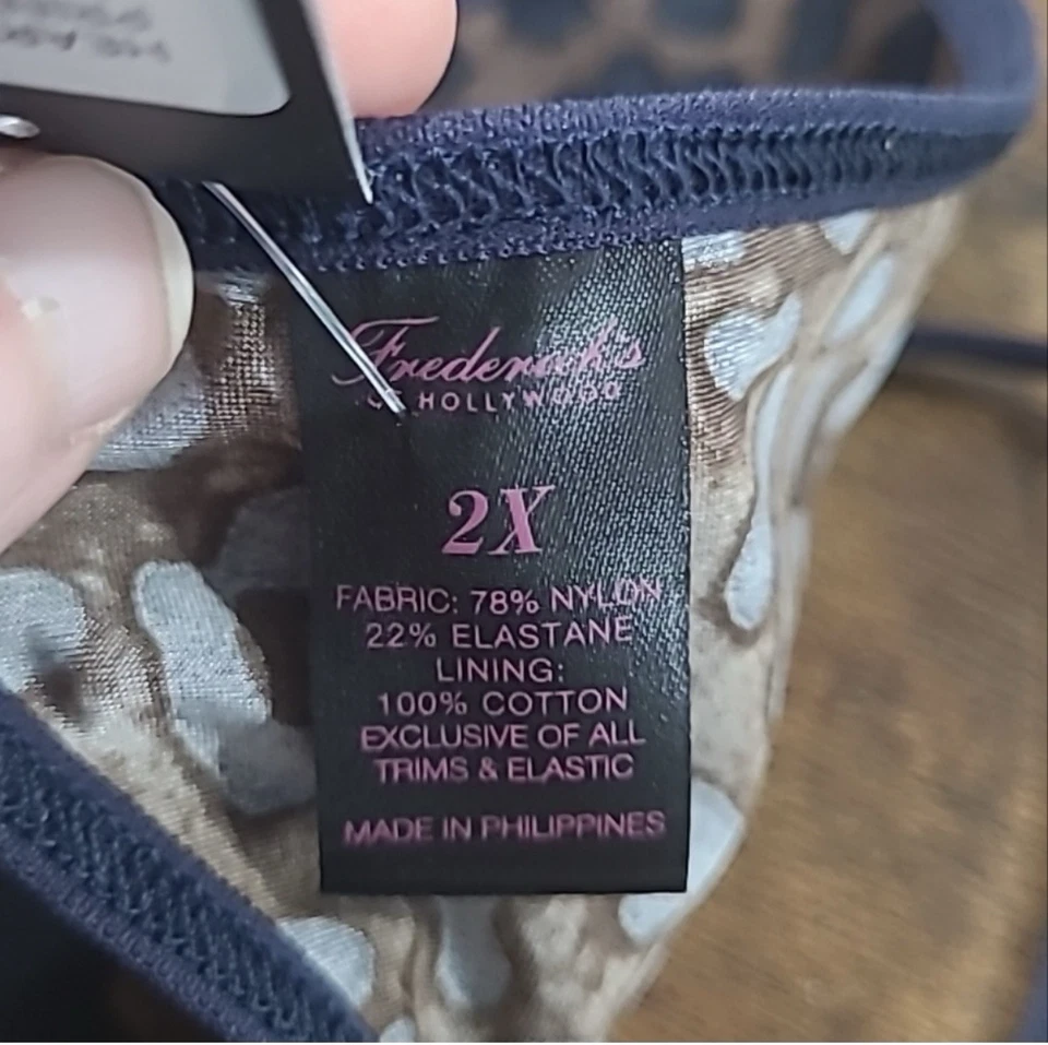 FREDERICK'S OF HOLLYWOOD LEOPARDO LISO MINI PEQUEÑO G V CUERDA TANGA BRAGAS 2XL Foto 4 de 4