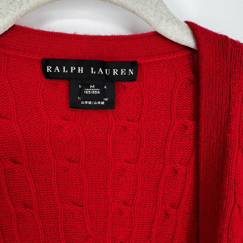 Ralph Lauren black label cardigan sweater womens medium M red cashmere cable - Image 2 of 4