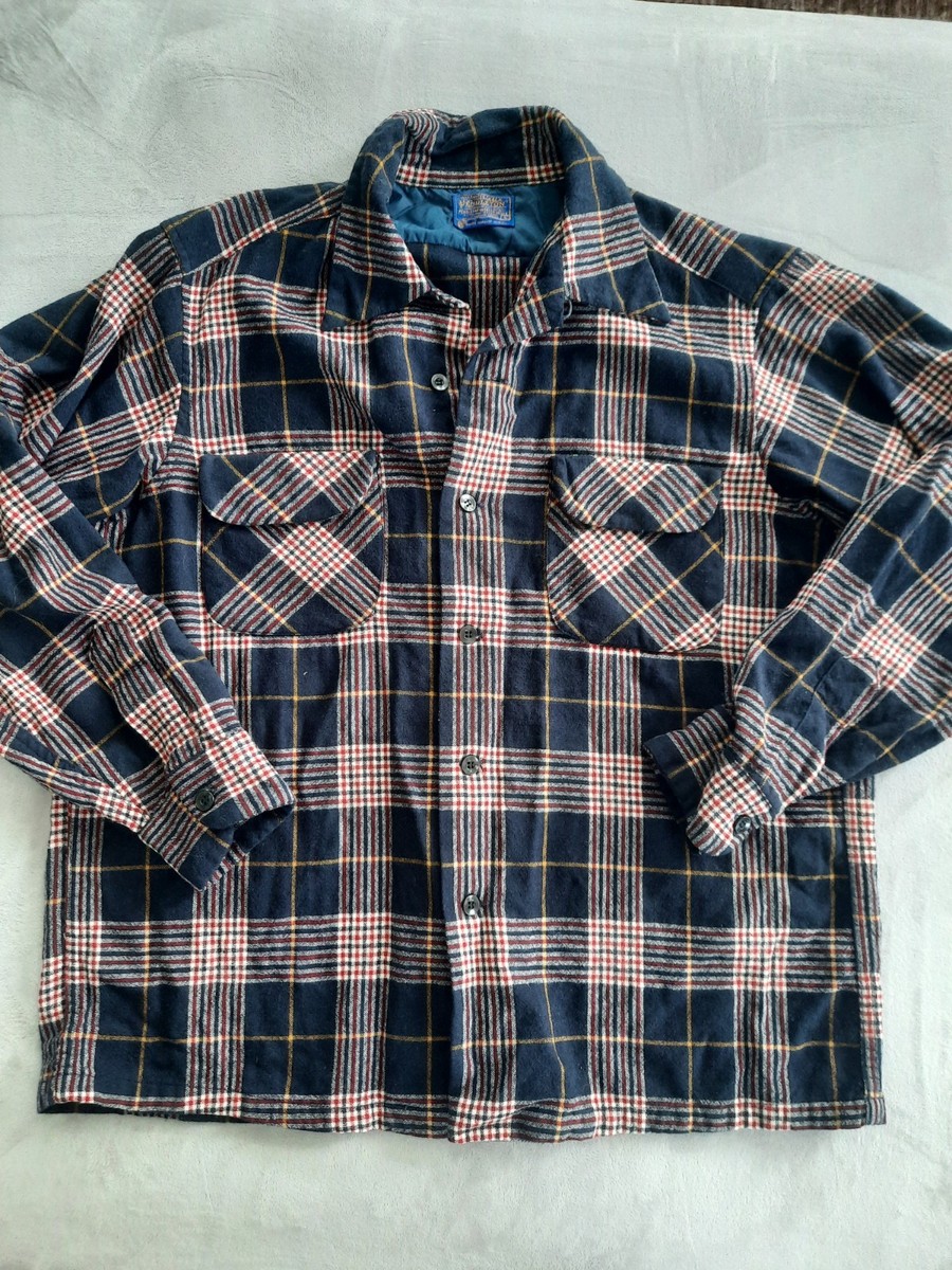 Pendleton Vintage Plaid 100% Wool Board Shirt USA Made 70s 80s 