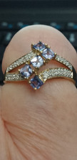 Gold Tanzanite and clear diamonique zig zag, unusual dress ring.  2.46 grammes