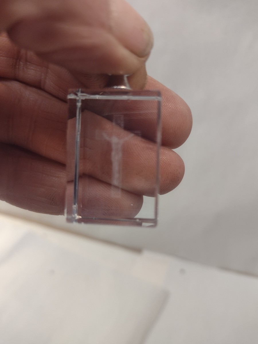 Solid Crystal Quartz Cube Square Engraved Edged Cross Pendant View 5