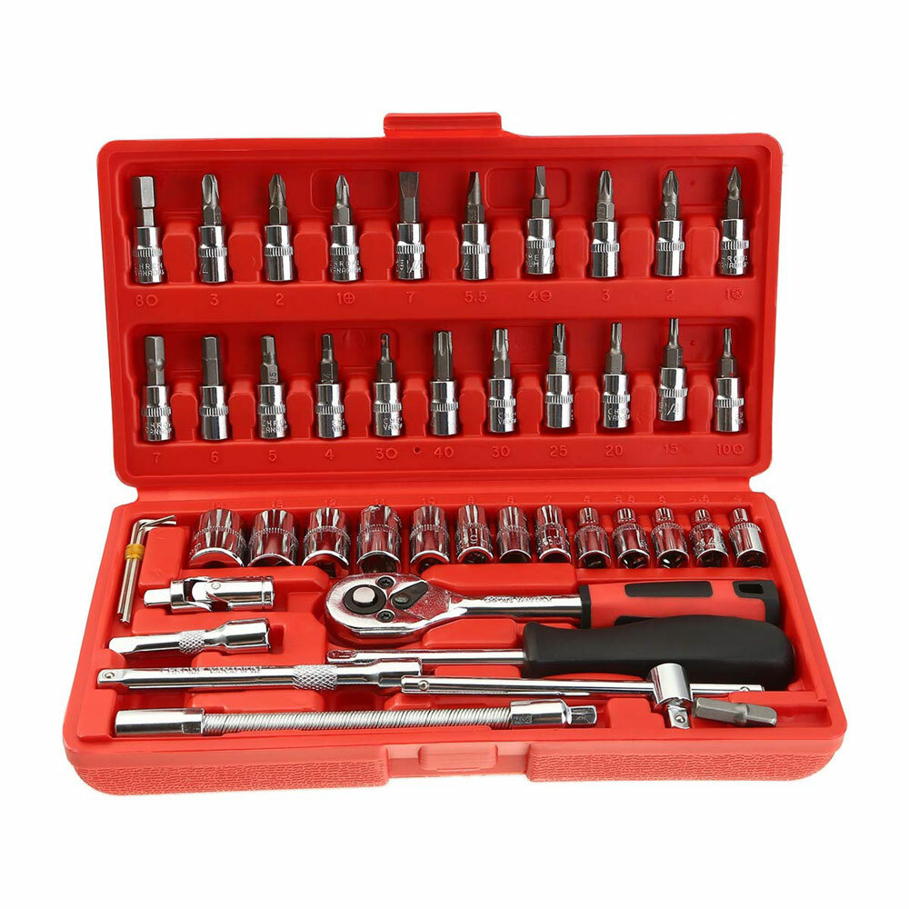 SET BUSSOLE E PUNTE DA 1/4" CON CRICCHETTO REVERSIBILE CON VALIGETTA