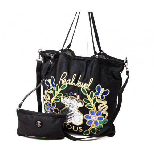 Tous2-way Shoulder Bag / Tote w/mesh mini pouch Black Used Tous2-way Shoulder Bag / Tote w/mesh mini pouch Black Used