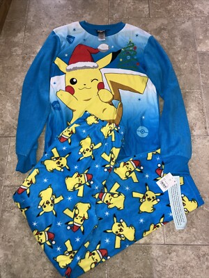Pokemon Pikachu Santa Boys Christmas Pajamas Winter Size Large Fleece NWT 