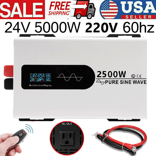 2500W 5000W Pure Sine Wave Inverter Solar Off Grid 24V to 220V 60hz US Socket