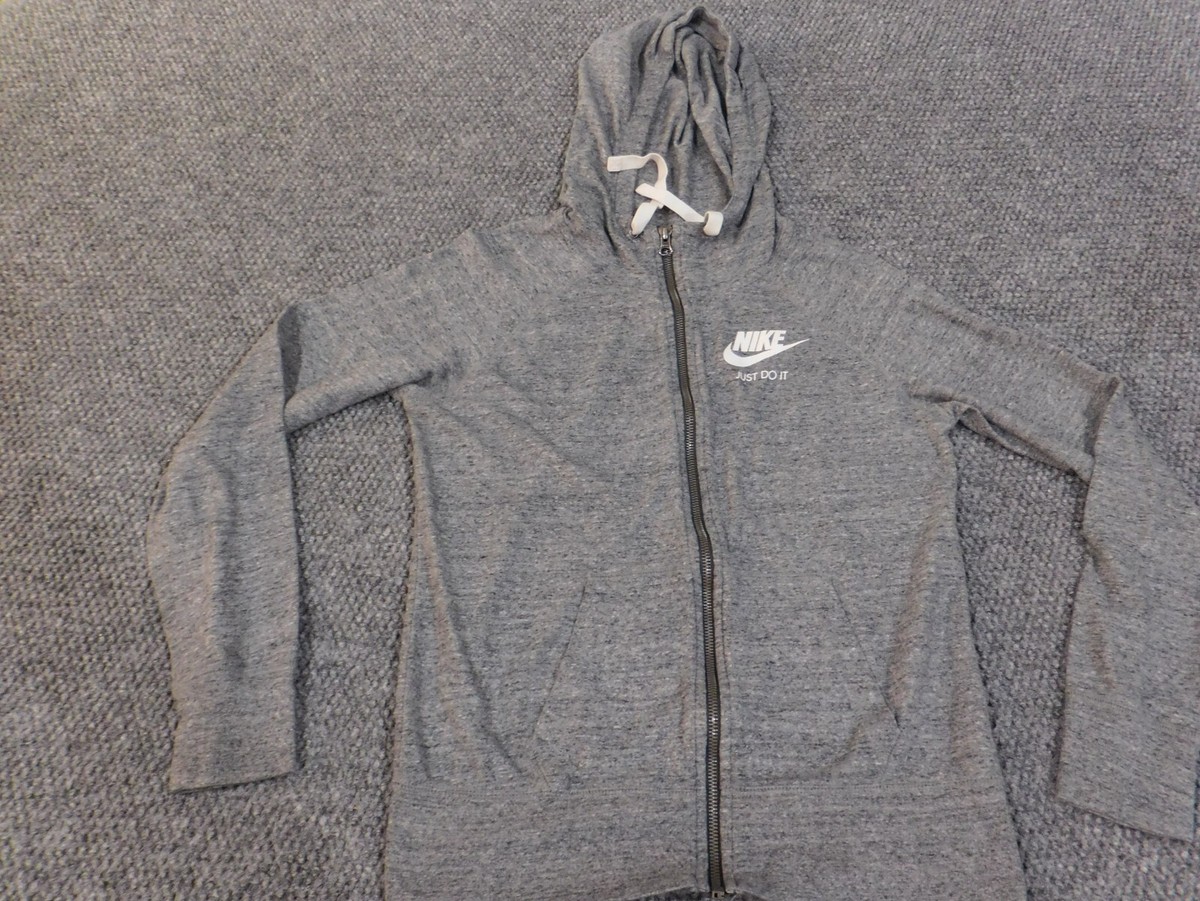 Nike Hoodie Women Small Gray zip knit logo swoosh classic